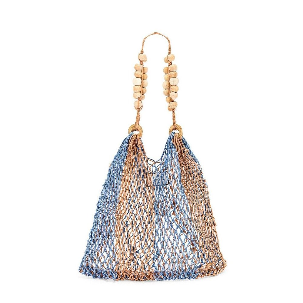 L*SPACE Urbano Bag Chestnut & Peri Blue Market Blogger Net Woven OS $170 - Picture 4 of 8